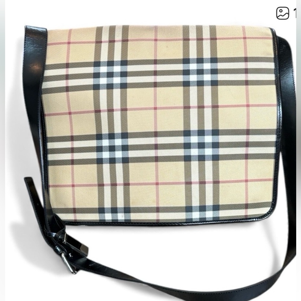Burberry Tan and Black  large Checkered Crossbody Messenger Bag
